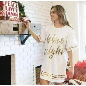 Simply Southern White And Gold Shine Bright Sequin Dress